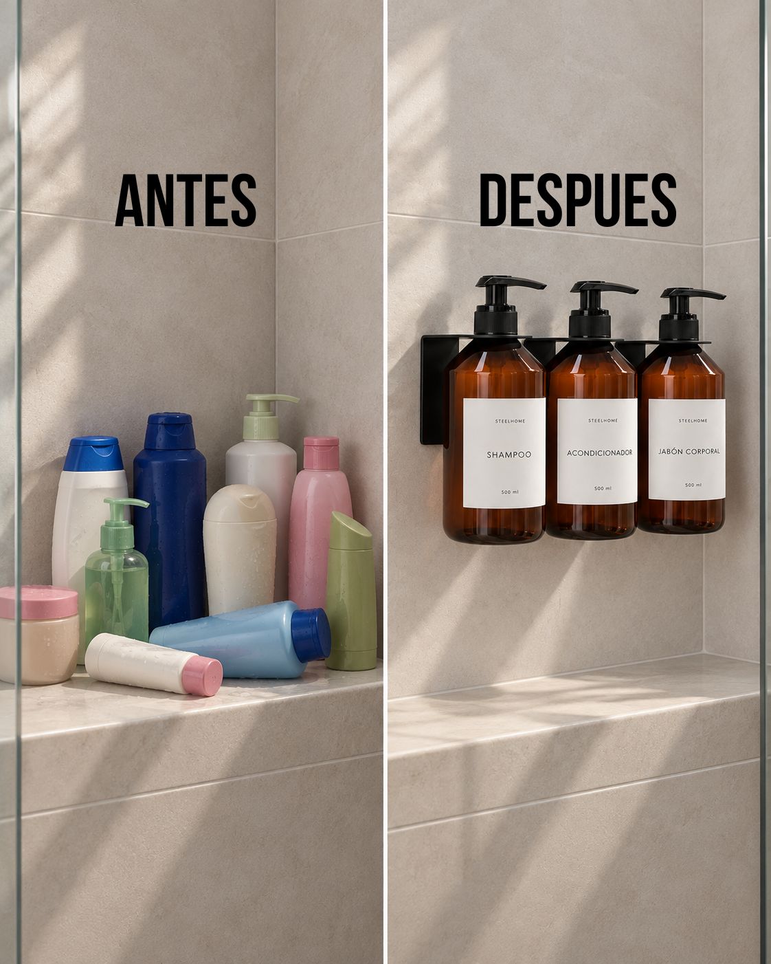 kit organizador de ducha individual con dispensadores